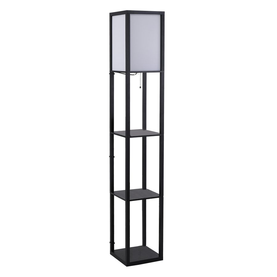HOMCOM Stehleuchte mit Regalen E27 bis 40W ohne Glühbirne, Innenbeleuchtung für Wohn- und Schlafzimmer, Holz in Schwarz, 26x26x160 cm   Aosom.de von HOMCOM