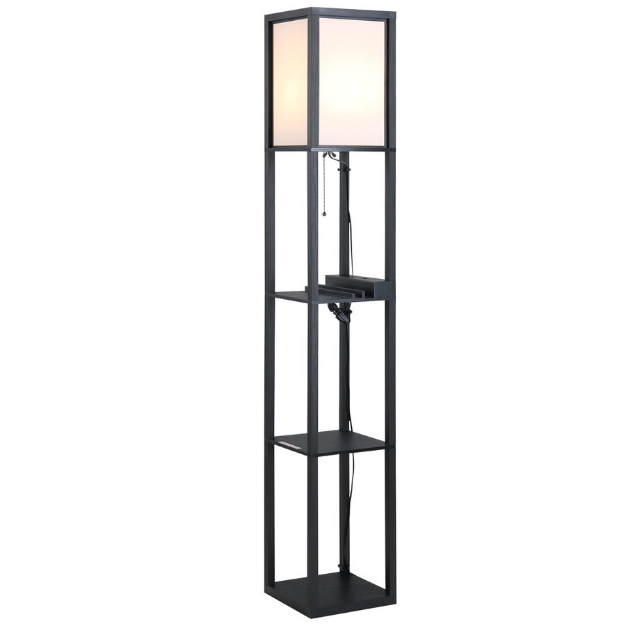 HOMCOM Moderne Stehlampe, Platzsparende Bodenlampe mit Regalen aus Baumwolle, MDF 26 x 26 x 160 cm Schwarz und Weiß   Aosom von HOMCOM
