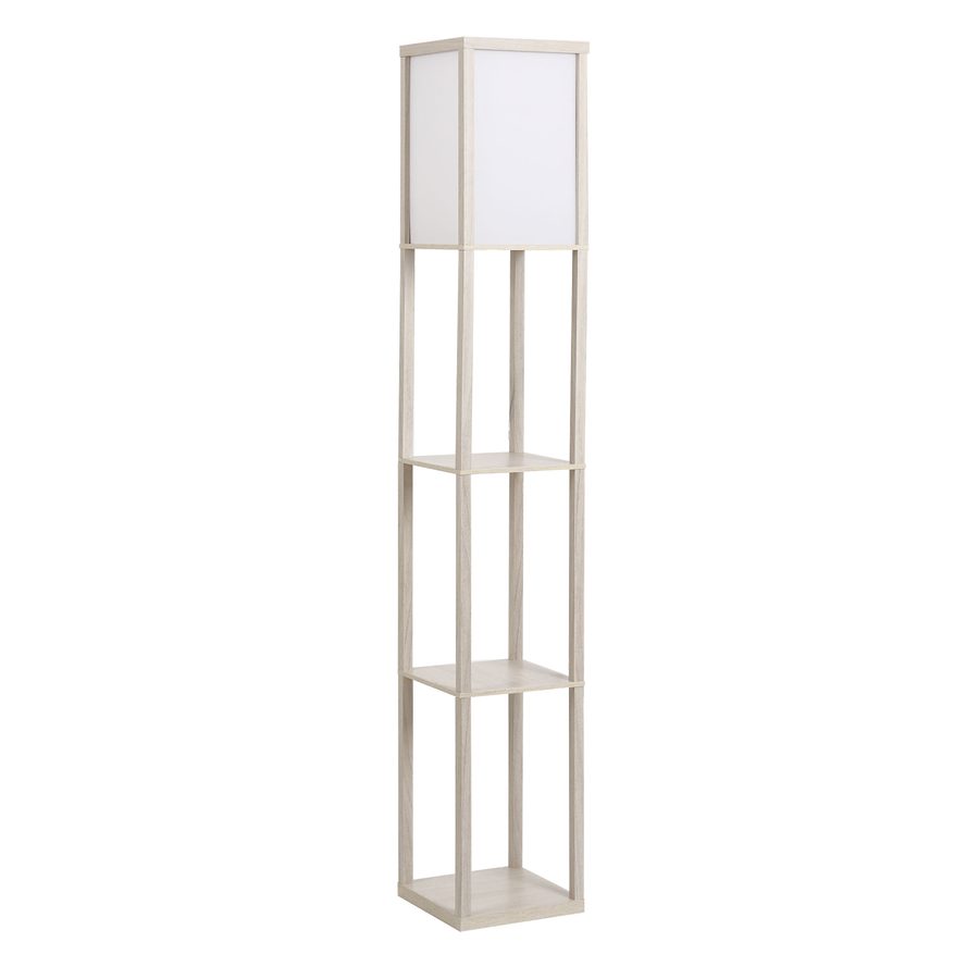 HOMCOM Stehleuchte mit 3 Regalen  Stehlampe, Innenbeleuchtung, E27, bis 40W, E1-MDF, Acryl, Eiche+Weiß, 26x26x160 cm  Aosom von HOMCOM