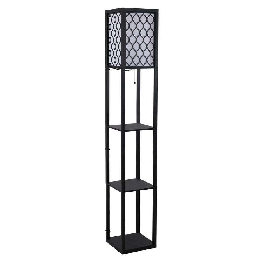HOMCOM Stehleuchte mit Regalen  Stehlampe, Innenbeleuchtung, E27, bis 40W, für Wohn-/Schlafzimmer, Holz, Schwarz, 26x26x160 cm  Aosom von HOMCOM