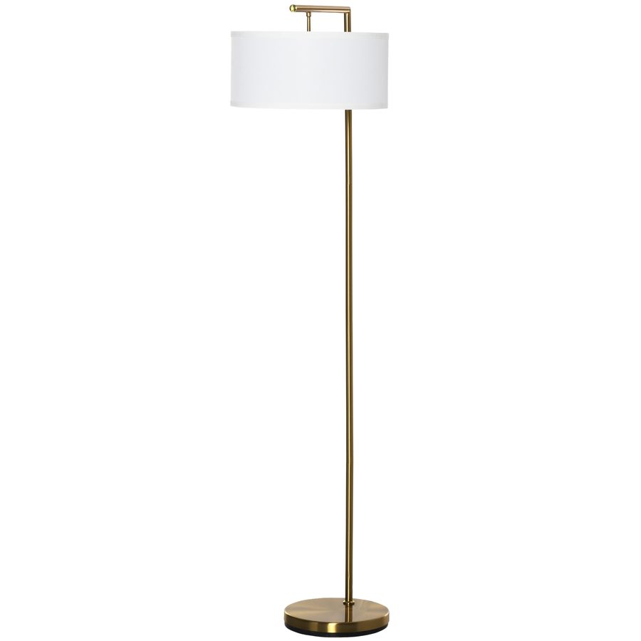 HOMCOM Stehlampe E27 Sockel Stehleuchte für Wohnzimmer Schlafzimmer Büro, Metall Stahl Leinen Gold Weiß 47x37x153 cm   Aosom.de von HOMCOM