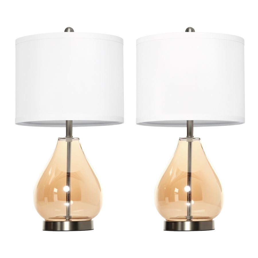 HOMCOM Tischlampen Set  2er-Set Nachttischlampen mit E27-Fassung, 40W, Glas, Leinen, Stahl, Bernstein, Ø30 x 56H cm  Aosom von HOMCOM