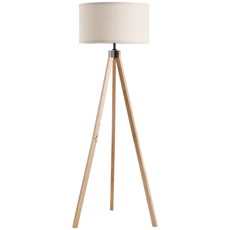 HOMCOM Stehlampe im skandinavischen Stil 40 W max. Abmessungen Ø 45L x 45B x 152H cm aus Pinienholz Leinen beige   Aosom von HOMCOM