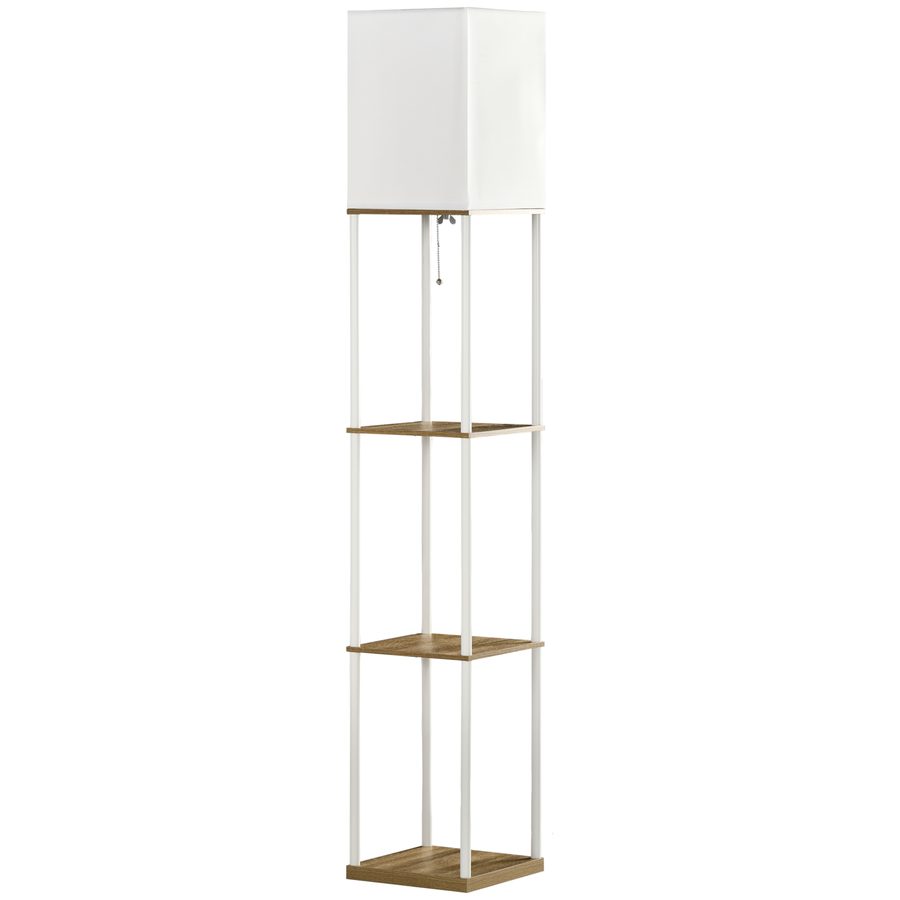 HOMCOM Stehlampe E27 Sockel 40 W Stehleuchte mit 3 Fächern & Stoff-Lampenschirm für Wohnzimmer Schlafzimmer in Weiß   Aosom.de von HOMCOM