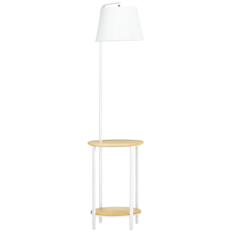 HOMCOM Stehleuchte 162 cm 40 W Standlampe mit 2 Ablagen und Leinen Lampenschirm in Weiß Metall für Wohnzimmer & Schlafzimmer   Aosom.de von HOMCOM