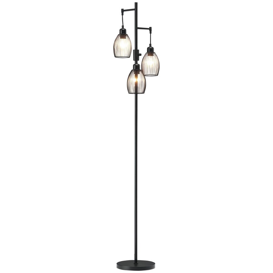 HOMCOM 3-flammige Stehlampe Retro Stehleuchte dimmbare Lichtstärke mit Tritt-Schalter Standleuchte Wohnzimmerlampe Stahl Schwarz 30 x 30 x 170,5 cm   Aosom von HOMCOM