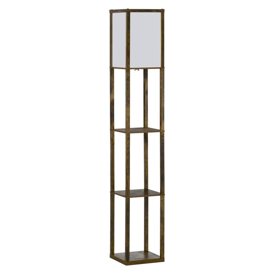 HOMCOM Stehlampe mit Regalen, Wohnzimmer Stehleuchte mit E27 Fassung bis 40W, Nachttischlampe mit Lampenschirm, Standlampe für Schlafzimmer, Arbeitszimmer, Büro, Rustikales Braun   Aosom von HOMCOM