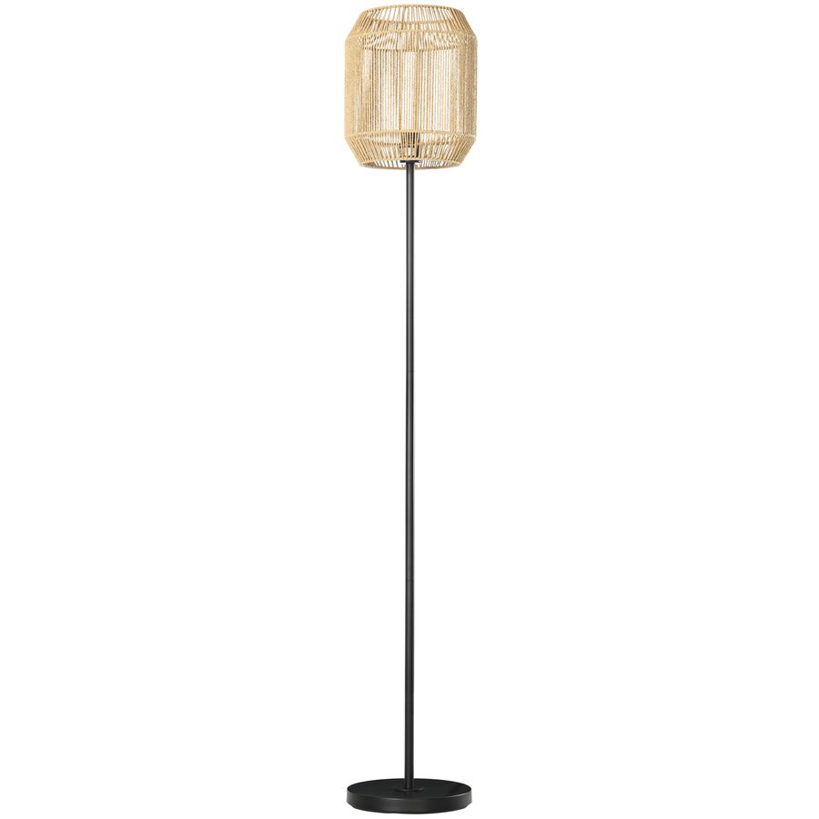 HOMCOM Stehlampe für das Wohnzimmer Vintage-Stehlampe aus Metall mit Lampenschirm aus Papierseil - natürliches Design - Sockel E27 max. 40W - Ø 26 x 164H cm   Aosom von HOMCOM
