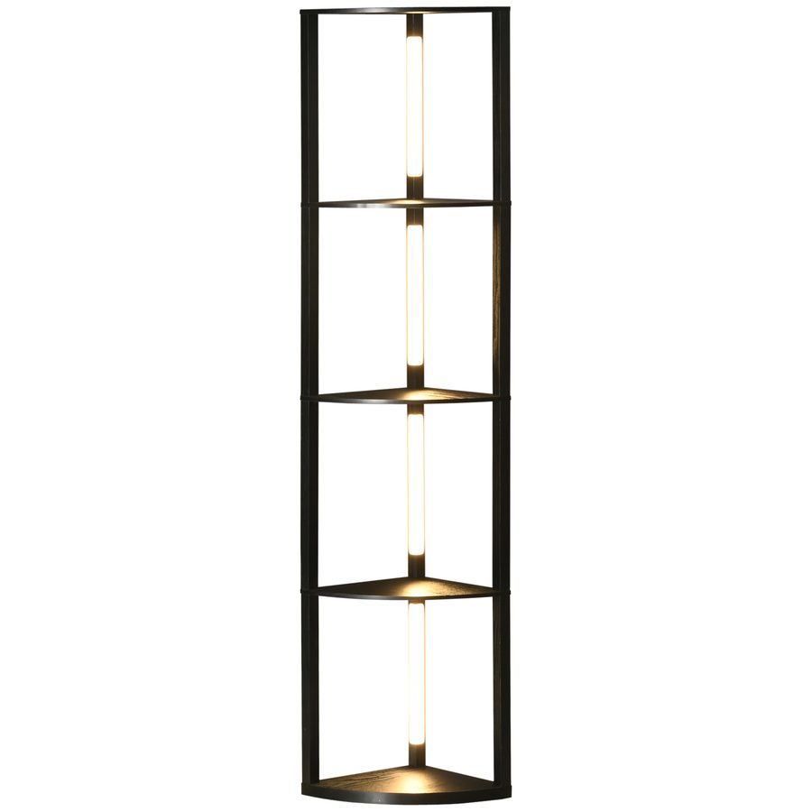 HOMCOM Stehlampe, LED Stehleuchte mit 4 Ablagen, E27 Sockel, 24 W Standlampe mit 3 Lichtfarben für Wohnzimmer, Schlafzimmer, Schwarz   Aosom von HOMCOM