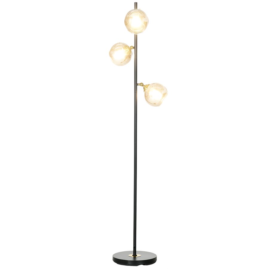 HOMCOM Stehlampe im Wohnzimmer aus Metall mit 3 Chrom-Metalllampenschirmen 40W Ø 36 x 162H cm Schwarz und Grau   Aosom von HOMCOM