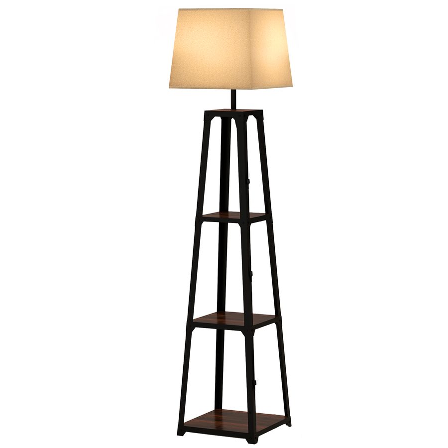 HOMCOM Stehlampe aus Metall und MDF mit 3 Regalen und Stofflampenschirm, Ø42x166 cm, Schwarz und Beige   Aosom von HOMCOM