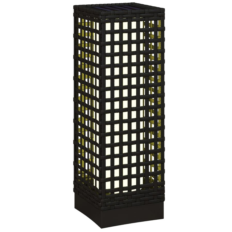 Outsunny Solarleuchte Rattan-Design 15,5x15,5x46cm wasserdicht mit Lichtsensor automatische LED Gartenlampe schwarz für Terrasse & Garten   Aosom.de von Outsunny