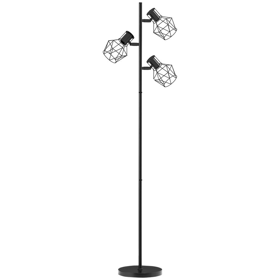 HOMCOM Stehleuchte, Stehlampe mit 3 E27 Fassungen, 40 W Standlampe mit 3 Verstellbar Flammen, für Wohnzimmer, Höhe 169 cm, Metall, exkl. Glühbirne, Schwarz   Aosom von HOMCOM