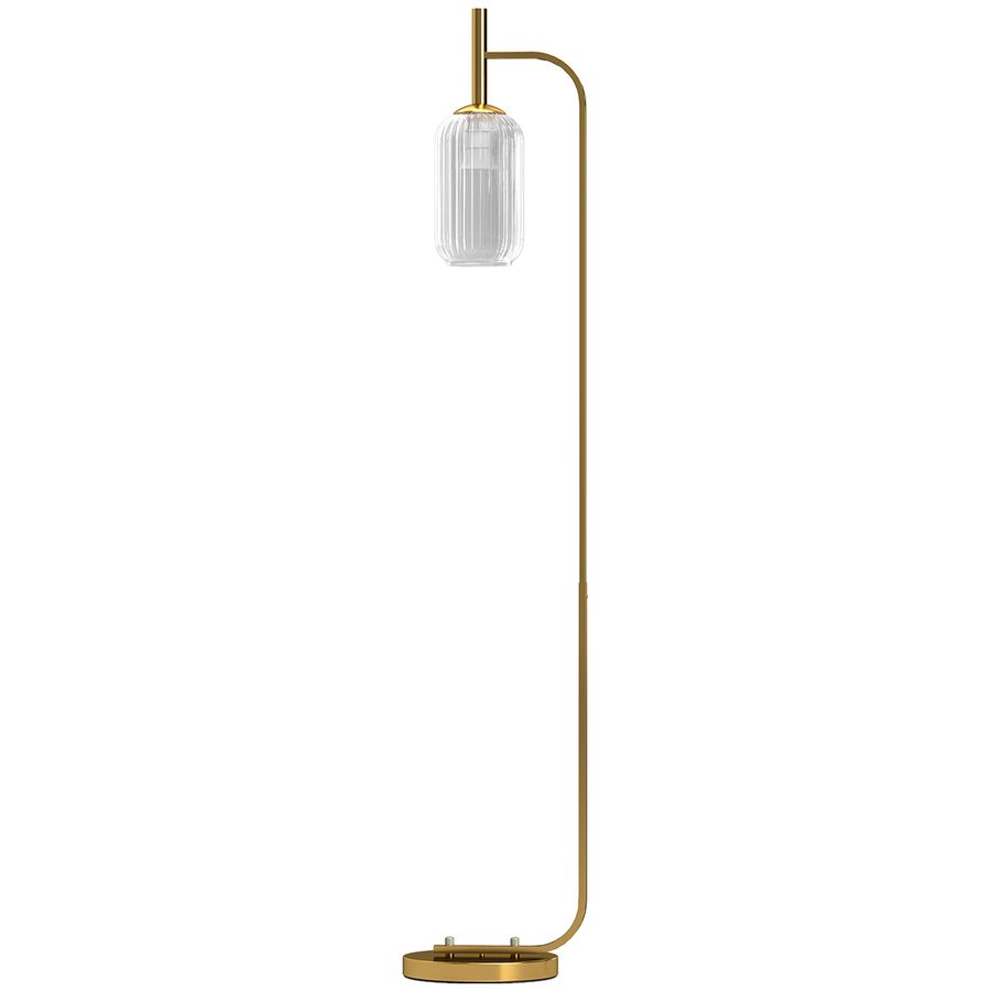 HOMCOM Moderne Stehlampe mit Glasschirm, Stehleuchte mit Fußschalter für E27 LED-Lampen, für Wohnzimmer, Schlafzimmer und Büro, 153 cm, Gold   Aosom von HOMCOM
