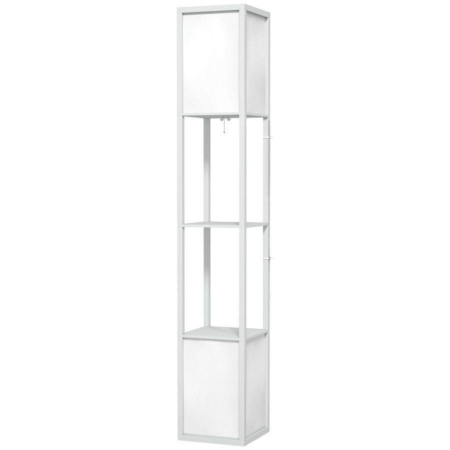HOMCOM Stehleuchte für das Wohnzimmer, moderne Stehlampe mit Regalen, Stofflampenschirm und doppelte Beleuchtung für Wohnzimmer, Schlafzimmer, Büro, Glühbirne nicht enthalten, Weiß   Aosom von HOMCOM