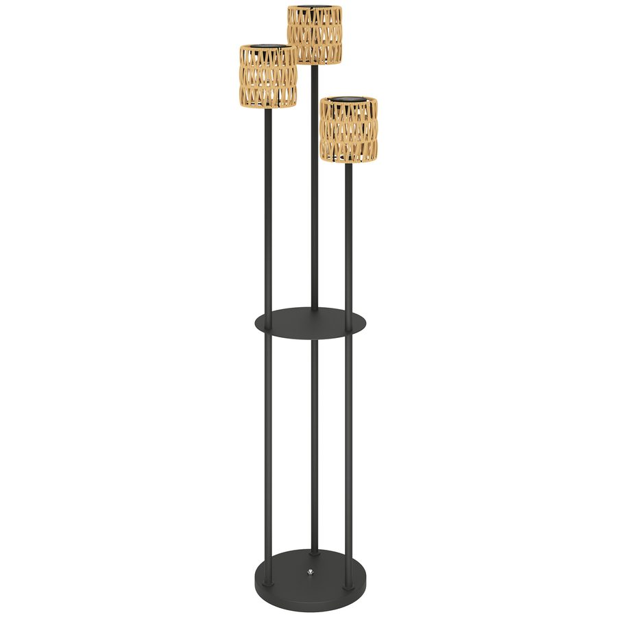 Outsunny Solar Stehlampe Rattan Solarlampen mit Lichtsensor 3 Lichte Regal Solarleuchte im Boho-Stil IP44 Wasserdichte Solarlampe Outdoor Lampe Solarlaterne für Garten Balkon Außen Rasen Ø37 x 144H cm   Aosom von Outsunny