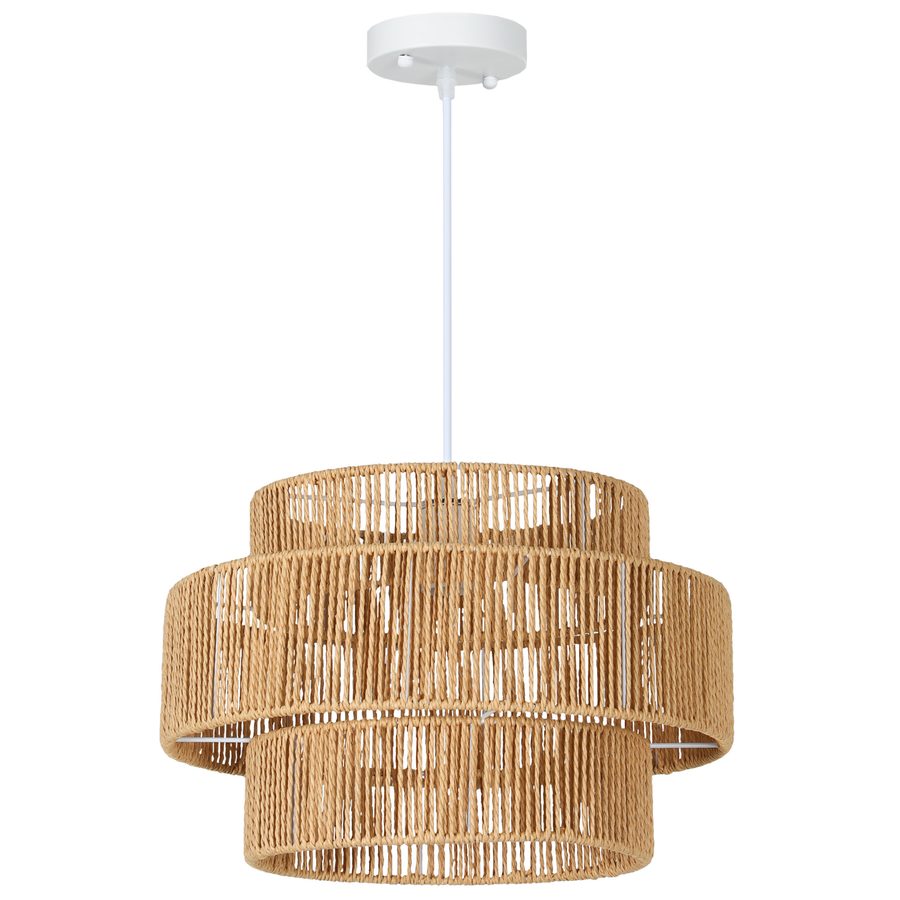 HOMCOM Pendelleuchte Hängelampe mit E27 Fassung, Boho-Stil, Hängeleuchte Deckenlampe mit Lampenschirm aus Hanfseil für Küche, Esszimmer, Hellbraun   Aosom von HOMCOM