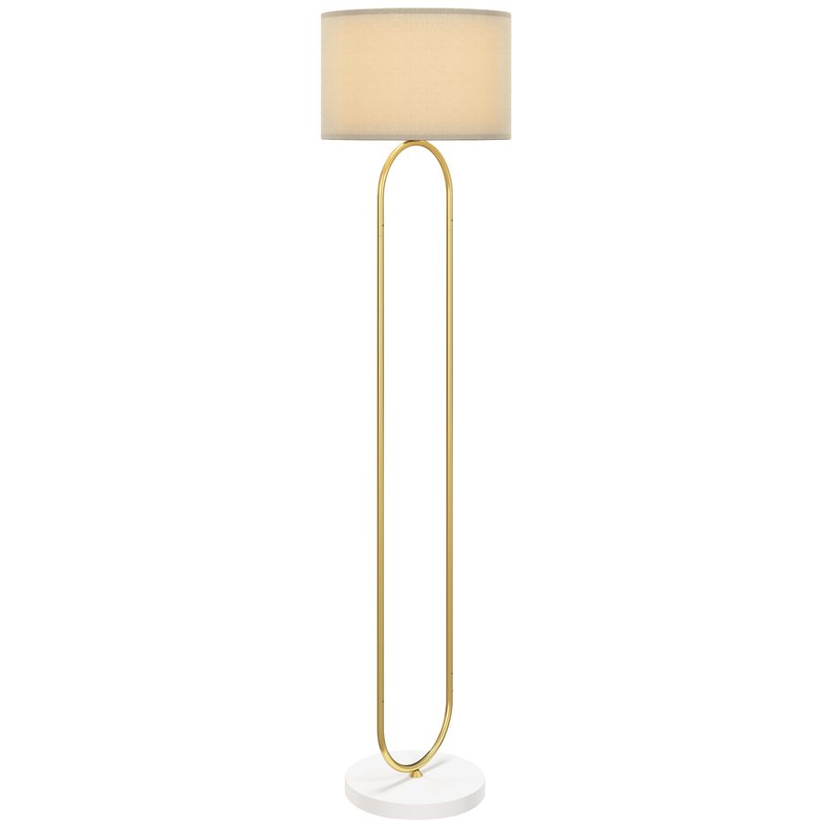 HOMCOM Moderne Stehlampe mit Leinenstoff Lampenschirm, Große Basis und Doppelrohr aus Metall, Stehleuchte mit Fußschalter für Schlafzimmer und Wohnzimmer, Gold   Aosom von HOMCOM