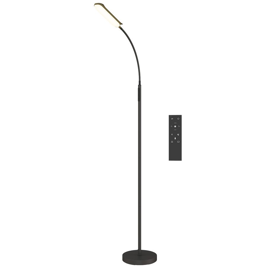 HOMCOM LED Stehlampe Dimmbar Stehleuchte mit Fernbedienung & Touch-Steuerung, Wohnzimmer Standleuchte mit 360° verstellbarer Schwanenhals, 1-Stunden-Timer, Memory-Funktion Schwarz   Aosom von HOMCOM