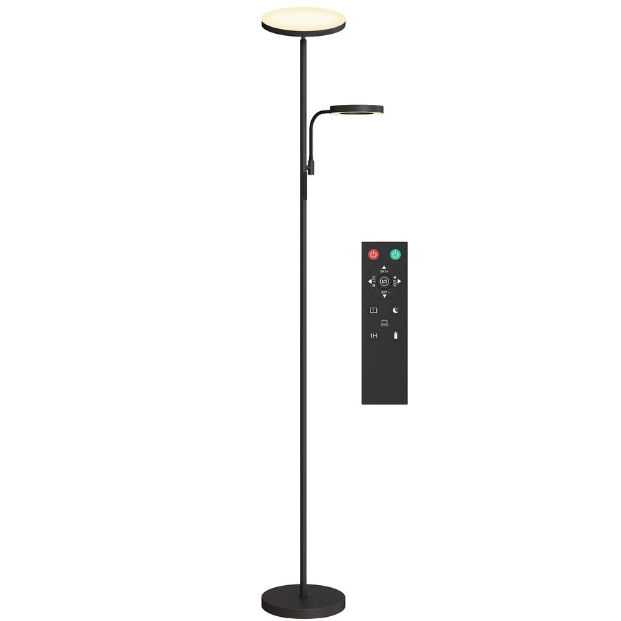 HOMCOM Stehlampe LED 42W dimmbar 2700K-6500K Stehlampen für das Wohnzimmer mit kontinuierlicher Farbvariation, 4 Szenenmodi, Fernbedienung und Touch-Steuerung, Speicherfunktion, Schwarz   Aosom von HOMCOM