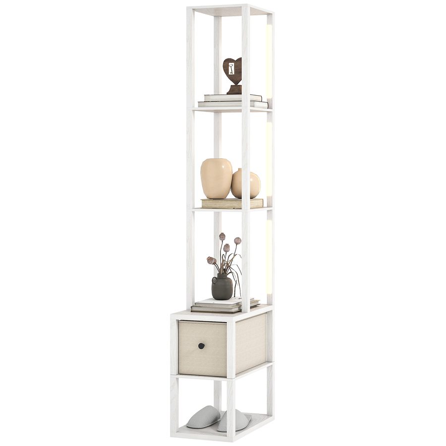 HOMCOM Stehlampe Modern 169 cm mit Offenen Regalen Stehlampe für Wohnzimmer mit Stoffschublade und Fußschalter für Schlafzimmer Büro Wohnzimmer Weiß   Aosom von HOMCOM