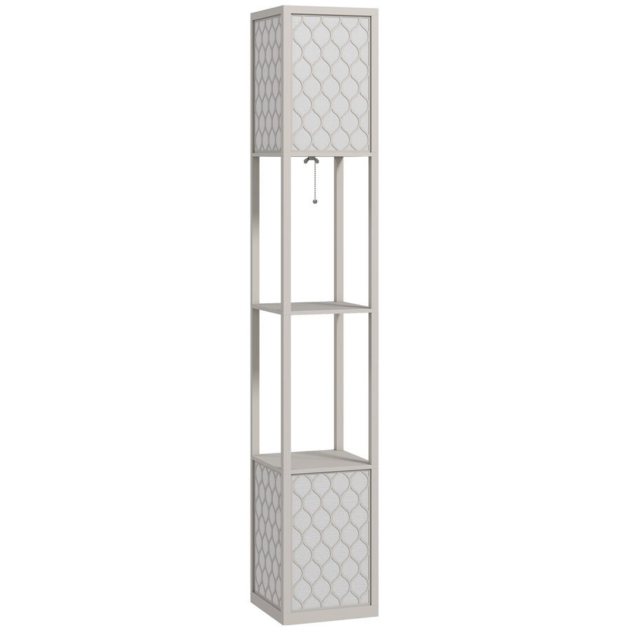 HOMCOM Stehlampe mit Regal, Stehleuchte mit Doppellicht, 40 W Standlampe mit E27 Sockel, 2 Ablagen, exkl. Leuchtmittel, für Wohnzimmer, Schlafzimmer, Hellgrau   Aosom von HOMCOM