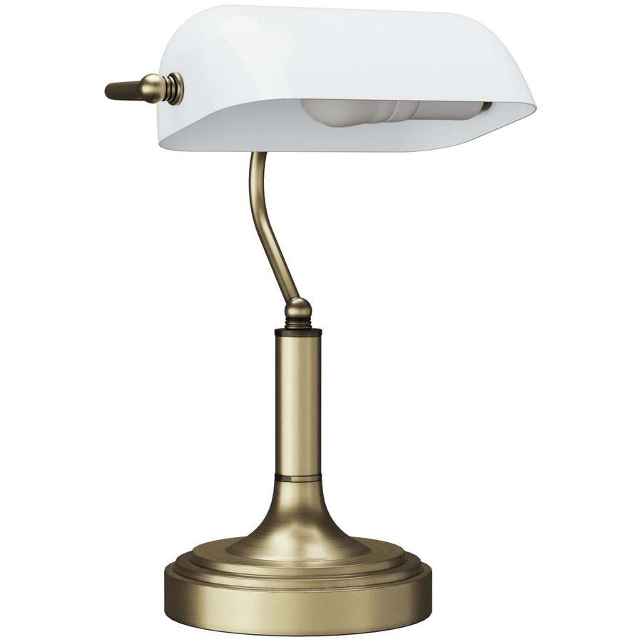 HOMCOM Banker Vintage Schreibtischlampe Banker E27 mit 45° einstellbarem Bildschirm und basculantem Schalter für Zuhause Schlafzimmer Büro Bibliothek Weiß   Aosom von HOMCOM