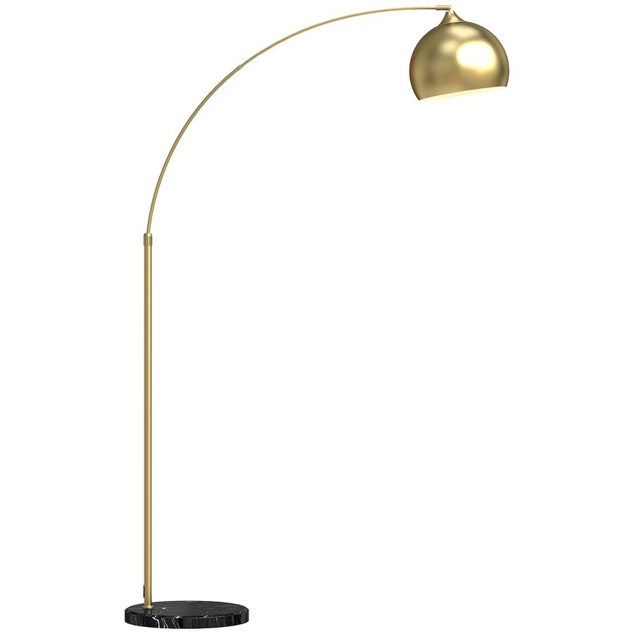 HOMCOM Bogenstehlampe, Goldener Lampenschirm, 40W E27, Marmorsockel, Verstellbare Länge 110-115 cm, Verstellbare Höhe 170-180 cm, Modernes Design, Gold   Aosom von HOMCOM