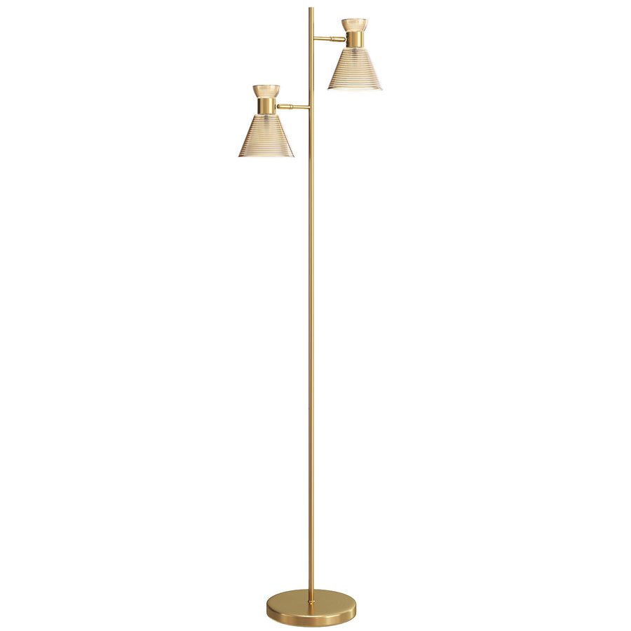 HOMCOM Stehlampe mit 2 verstellbaren Lichtpunkten, Standlampe mit Sockel und Glas-Blumenschirmen, E27-Fassung, Fußschalter, Gold   Aosom von HOMCOM