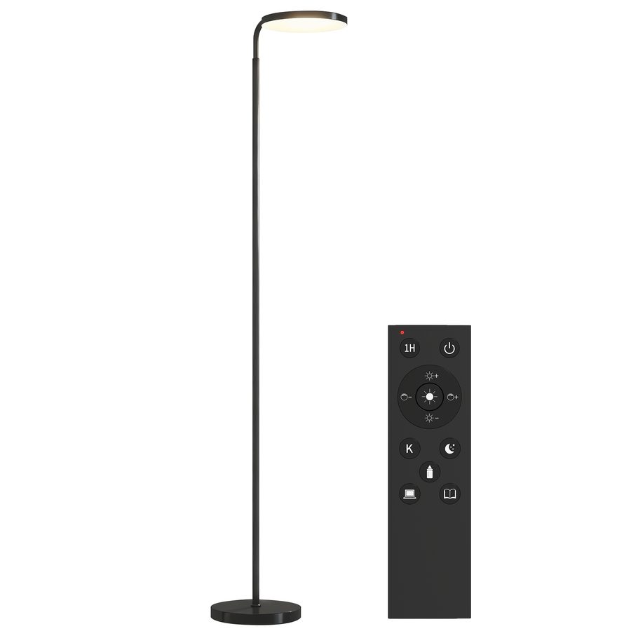 HOMCOM Stehlampe LED Wohnzimmer Dimmbar Stehleuchte mit magnetischer Fernbedienung Stufenlos Einstellbar 3000K-6000K Deckenfluter mit Timer Standleuchte für Schlafzimmer, Büro   Aosom von HOMCOM
