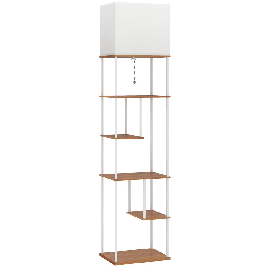 HOMCOM Stehlampe mit Regalen, Wohnzimmerlampe mit einstellbarer Helligkeit und Farbtemperatur 3000K-6500K, Fernbedienung, E27, Timer, für Schlafzimmer, Büro, Dekoration, Natur   Aosom von HOMCOM