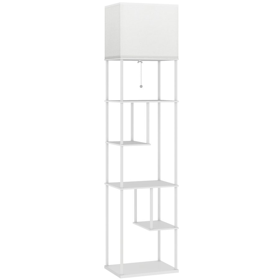 HOMCOM Stehlampe Stehleuchte mit Regalen, einstellbare Helligkeit & Farbtemperatur 3000K-6500K, Fernbedienung, E27-Birne, Timer, für Schlafzimmer, Büro, Wohnzimmer, Weiß   Aosom von HOMCOM