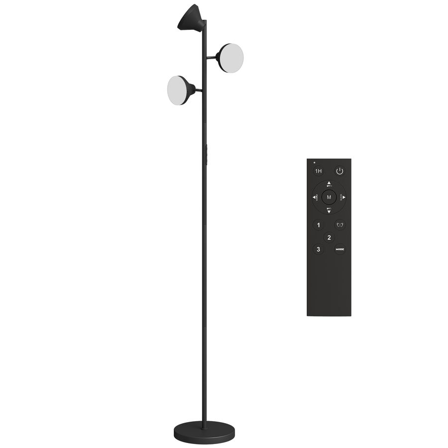 HOMCOM Stehlampe Wohnzimmer Dimmbar mit Leselampe, Stehleuchte RGB Farbwechsel mit Fernbedienung Touch-Steuerung 3 drehbare Köpfe 4150lm 2700K–6000K Standleuchte für Wohnzimmer Schlafzimmer   Aosom von HOMCOM