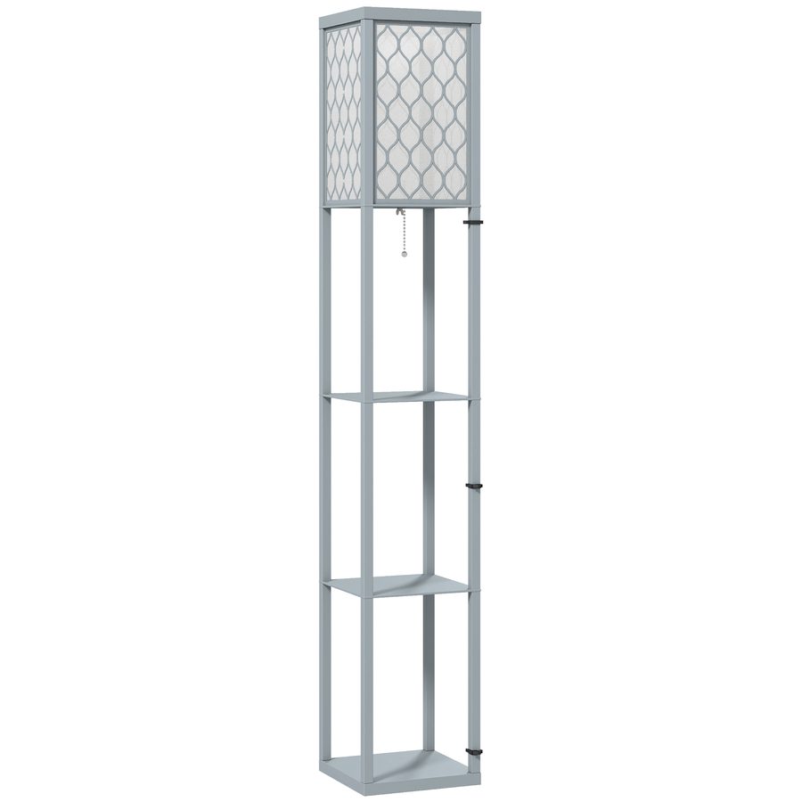 HOMCOM Stehlampe Wohnzimmer Dimmbar Stehleuchte mit Regal, E27 Fassung Textillampenschirm, Standleuchte für Wohnzimmer Schlafzimmer, exkl. Glühbirne   Aosom von HOMCOM