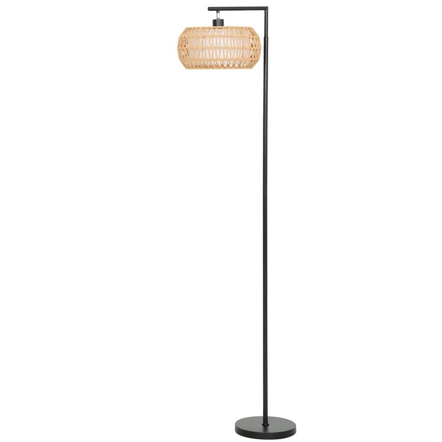 HOMCOM LED Stehlampe mit Doppelschirm, dimmbare Stehleuchte mit 3 Farbtemperaturen, Fernbedienung und Fußschalter, Boho-Stil und Timer  Standleuchte für Wohnzimmer, Schlafzimmer, Büro, Schwarz   Aosom von HOMCOM