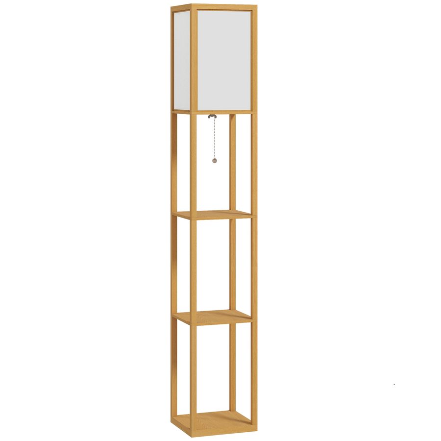 HOMCOM Stehlampe mit Regalen, Wohnzimmer Stehleuchte mit E27 Fassung bis 40W, Nachttischlampe mit Lampenschirm aus Acryl, Standlampe für Schlafzimmer, Arbeitszimmer, Büro, Rustikales Eiche   Aosom von HOMCOM