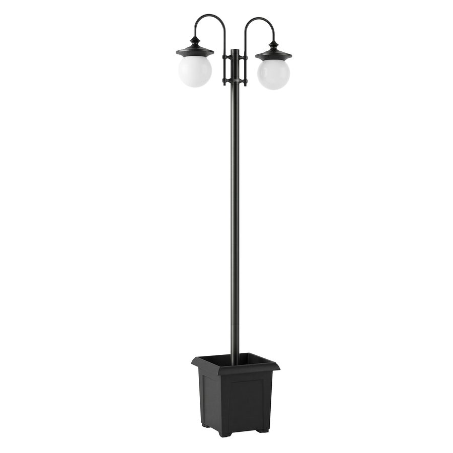 Outsunny Solar Laterne Stehleuchte 182 cm Höhenverstellbar Außen Gartenlaterne mit 2 Köpfen Pflanzgefäß Lichtsensor Schalter, IP44 Solar Laternen Solarlampen Solarlaterne für Garten Balkon   Aosom von Outsunny