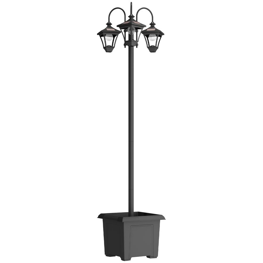 Outsunny Solar Laterne Stehleuchte mit Blumentopf 185cm Höhenverstellbar Außen Gartenlaterne mit 3 Lampenköpfe Lichtsteuerung Schalter IP44 Solar Laternen Solarlampen Solarlaterne für Garten Balkon   Aosom von Outsunny