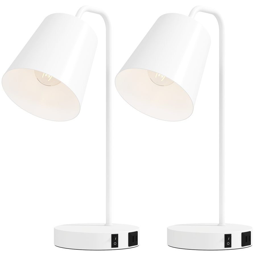 HOMCOM 2er-Set moderne Tischlampen, Schreibtischlampen aus Stahl mit USB-Anschlüssen, E27-Fassung, ohne Leuchtmittel, für Wohnzimmer, Arbeitszimmer und Schlafzimmer, Weiß   Aosom von HOMCOM