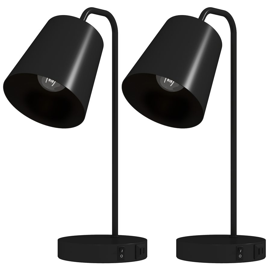 HOMCOM Tischlampe 2er Set, Moderne Tischleuchte mit USB-A- und USB-C-Anschluss für Schlafzimmer, Wohnzimmer & Büro, Ohne Leuchtmittel, Schwarz   Aosom von HOMCOM