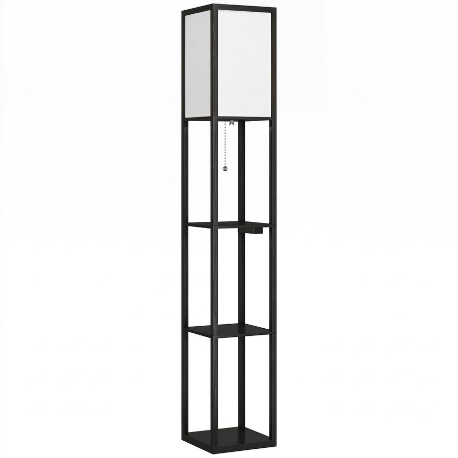 HOMCOM LED Stehleuchte mit Ablagen, dimmbar, Kettenschalter & Steckdosen, modern, schwarz   Aosom von HOMCOM