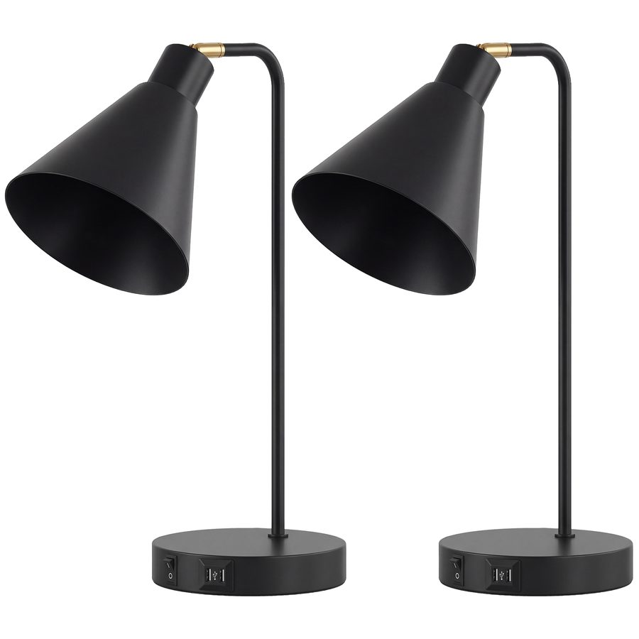 HOMCOM 2er-Set moderne Tischlampen, Schreibtischlampen aus Stahl mit USB-Anschlüssen, E27-Fassung, Leuchtmittel nicht enthalten, für Wohnzimmer, Büro und Schlafzimmer, Schwarz   Aosom von HOMCOM