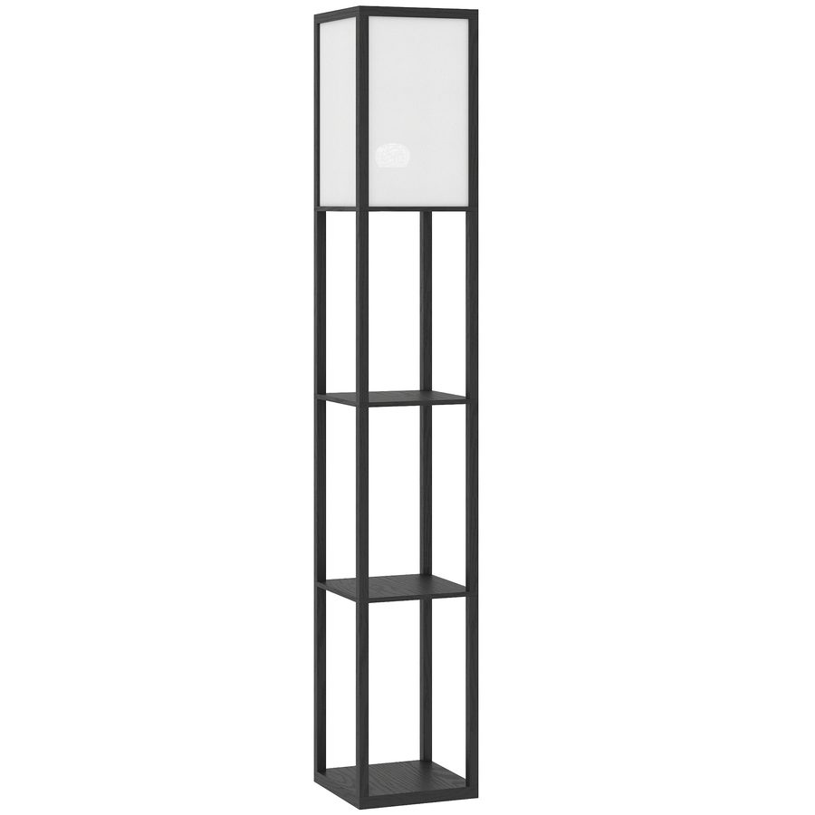 HOMCOM Stehlampe mit Regalen, Wohnzimmer Stehleuchte mit E27 Fassung bis 40W, Nachttischlampe mit Lampenschirm aus Acryl, Standlampe für Schlafzimmer, Arbeitszimmer, Büro, Schwarz   Aosom von HOMCOM