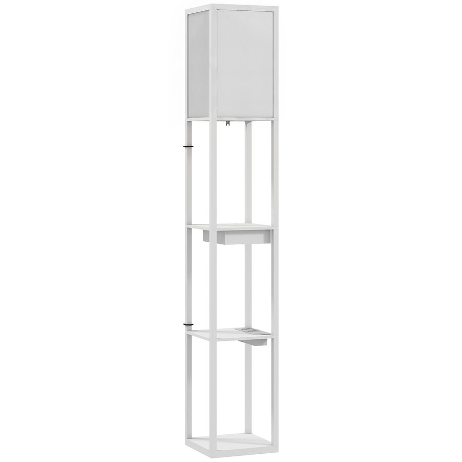 HOMCOM Stehlampe, Stehleuchte mit 3 Fächern, E27 Sockel, Standlampe mit Stoff-Lampenschirm, USB-A, USB-C Anschlüssen für Wohnzimmer, Weiß, exkl. Glühbirne   Aosom von HOMCOM