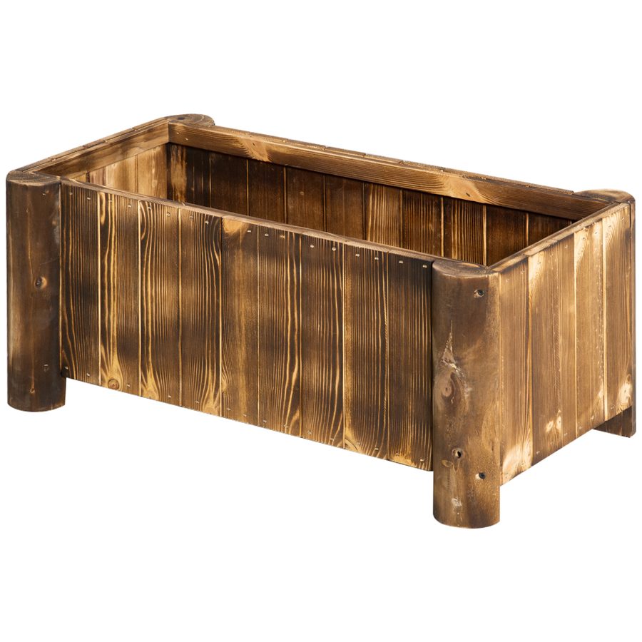 Outsunny Jardinière auf Ständer Blumenbecken 70L x 35B x 30H cm Halbrunde Beine Körper mit Holzoptik-Latten Fichtenholz verkohlt behandelt   Aosom von Outsunny