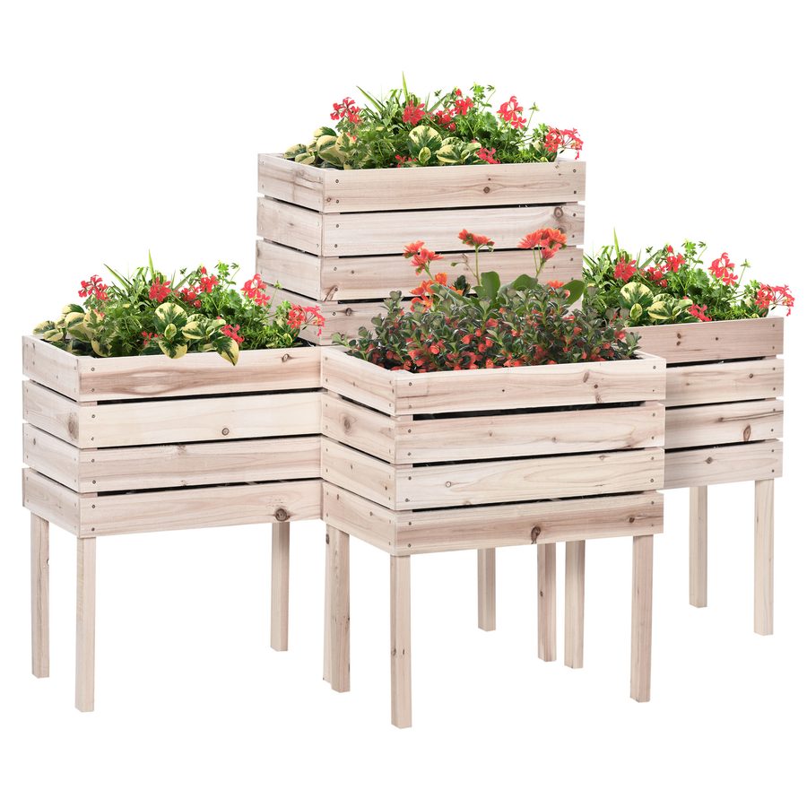 Outsunny 4 tlg Hochbeet Pflanzkübel Pflanzkasten aus Holz 50 x 30 x 60 cm mit 4 Kombinationsmodi für Garten und Balkon in Natur   Aosom.de von Outsunny