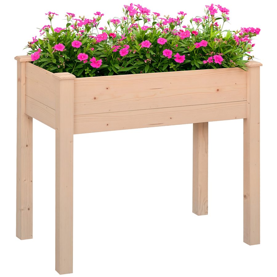 Outsunny Hochbeet Pflanzkasten Blumenkasten Kräuterbeet mit Abflusslöchern aus Massivholz Natur 86 x 46 x 76 cm für Garten & Balkon   Aosom.de von Outsunny