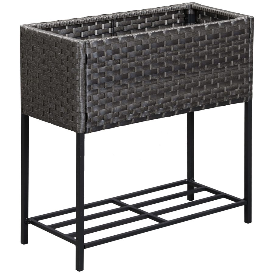Outsunny Hochbeet Blumenkasten aus Poly Rattan mit Füßen und Ablage, 70 x 30 x 72 cm, braun für Garten Balkon Terrasse   Aosom.de von Outsunny