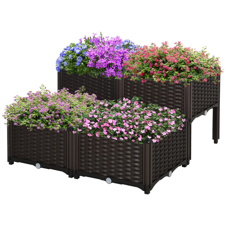 Outsunny Hochbeet Rattan Pflanzkasten 40x40x44cm mit Abflusslöchern aus PP, braun für Garten Balkon   Aosom.de von Outsunny