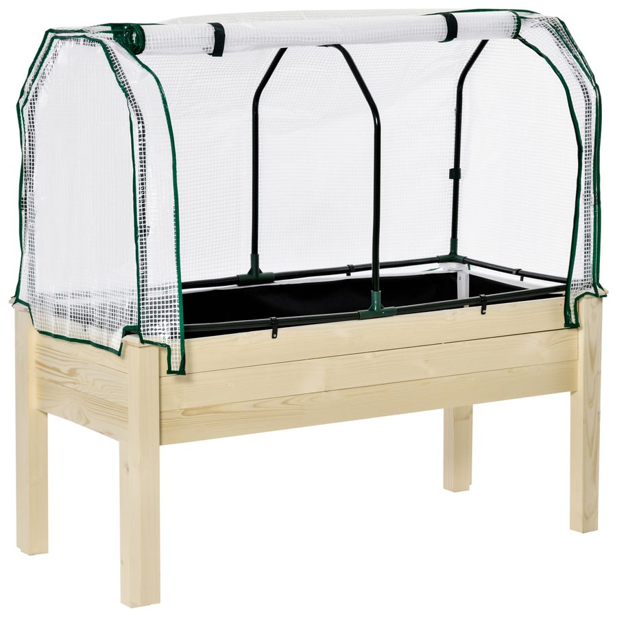 Outsunny Hochbeet Frühbeet 121x55x117 cm aus Tannenholz mit schützender Folie und Entwässerungslöchern, wasserdicht für Garten & Balkon in Naturfarbe   Aosom.de von Outsunny